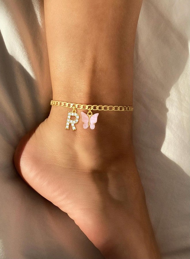 BBV Gold Ankle Bracelets for Women Butterfly Initial Anklet 14K Solid Gold Over Anklets Waterproof Cuban Link Chain Anklets Set Jewelry Jewelry Gifts for Women (R-butterfly) - Image 3
